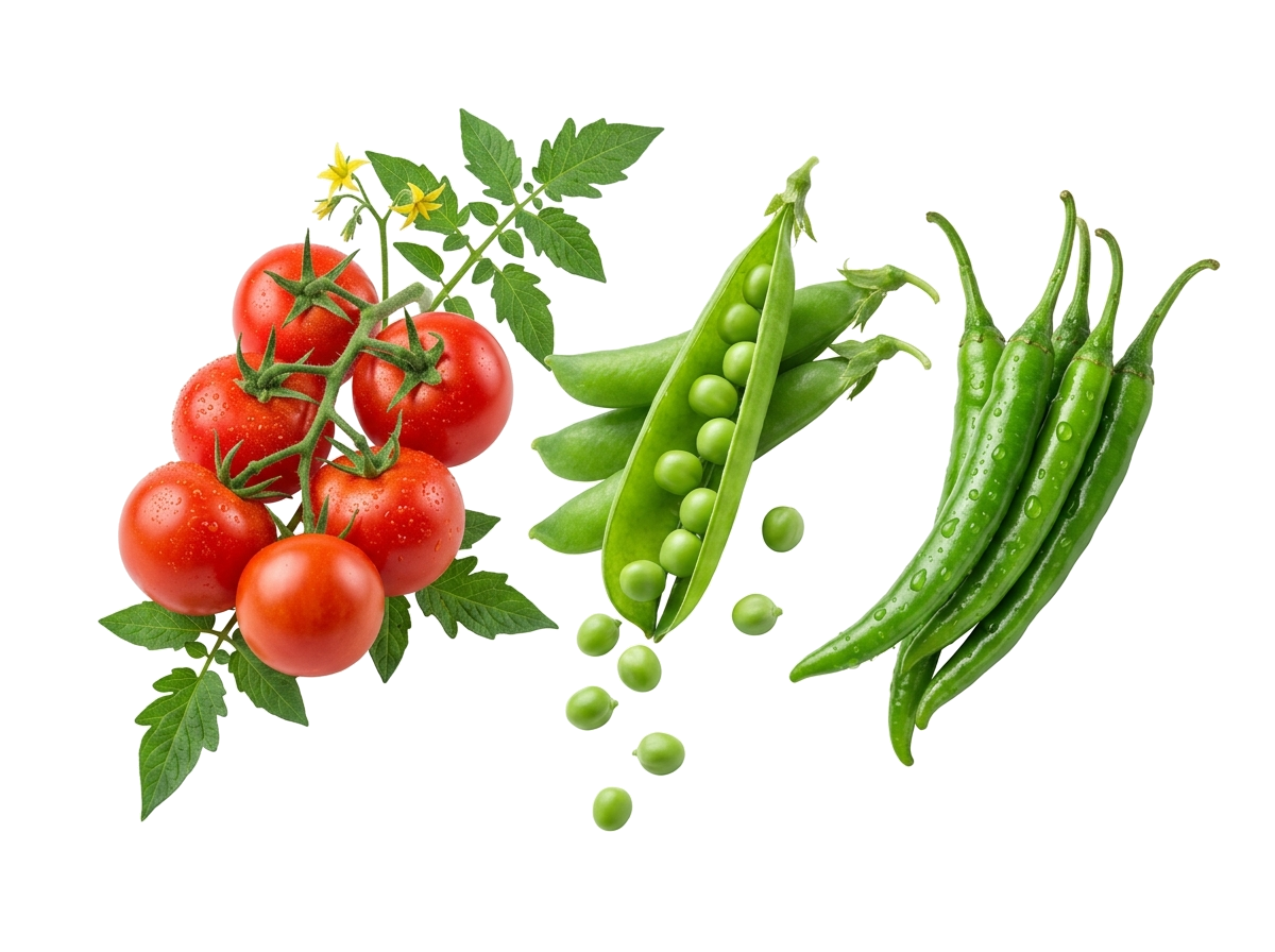 Patalganga Mandi Signature Produce - Red Tomato, Sweet Green Peas, Spicy Green Chilli